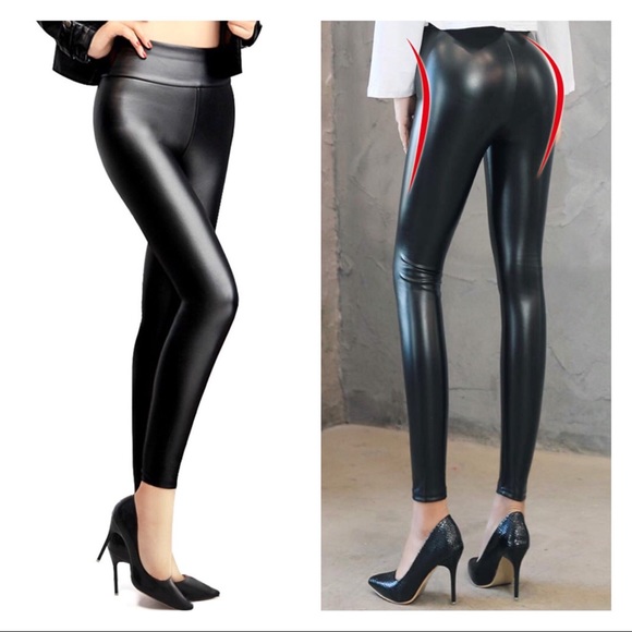 LAST PAIR FAUX LEATHER LEGGINGS LIFTS & FLATTERS - Picture 5 of 7